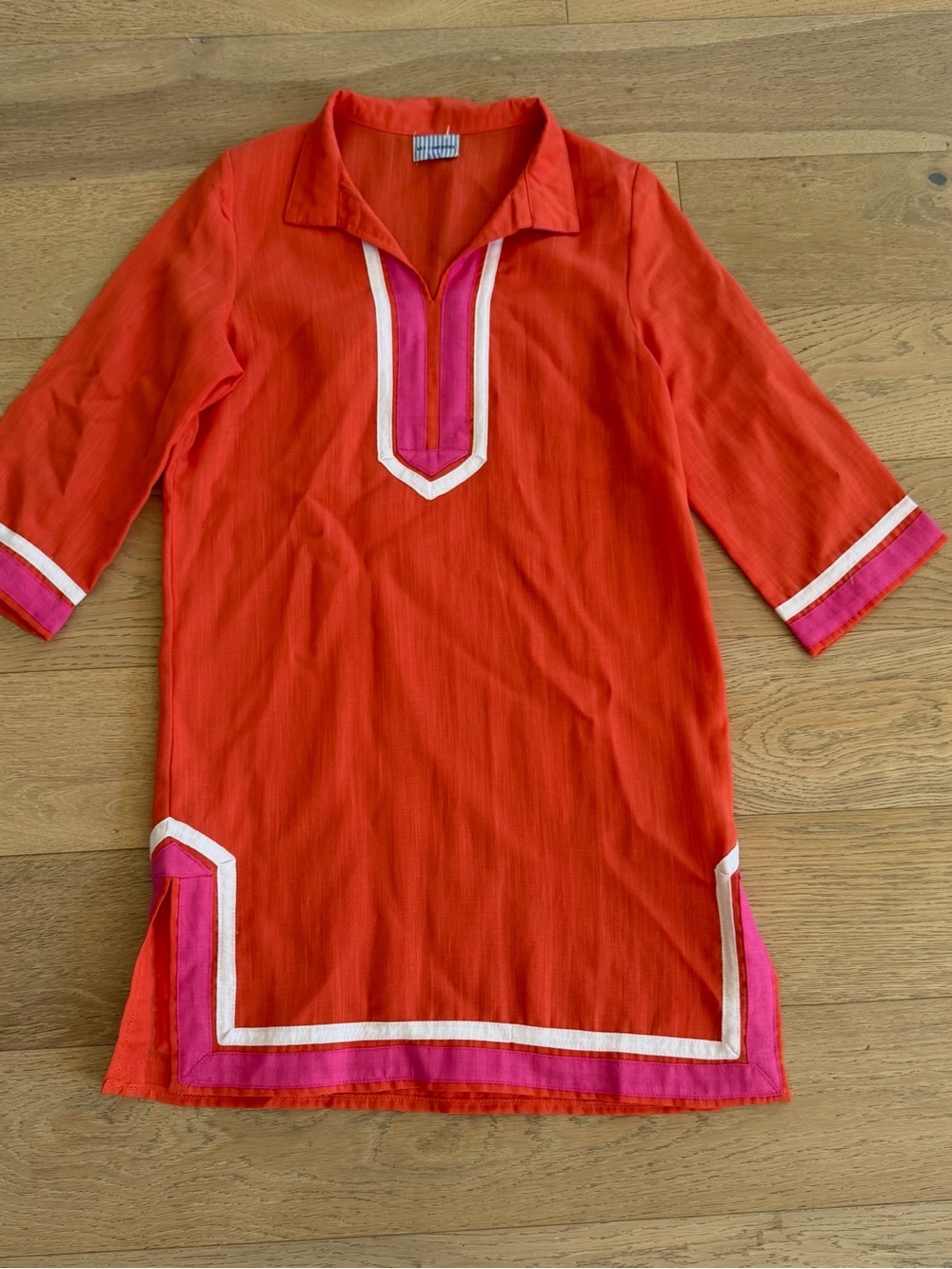 Les Canediers Orange Pink Tunic Dress Resort Beach Coverup French Size 38 Medium